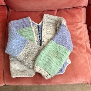 Hand knit color block cardigan